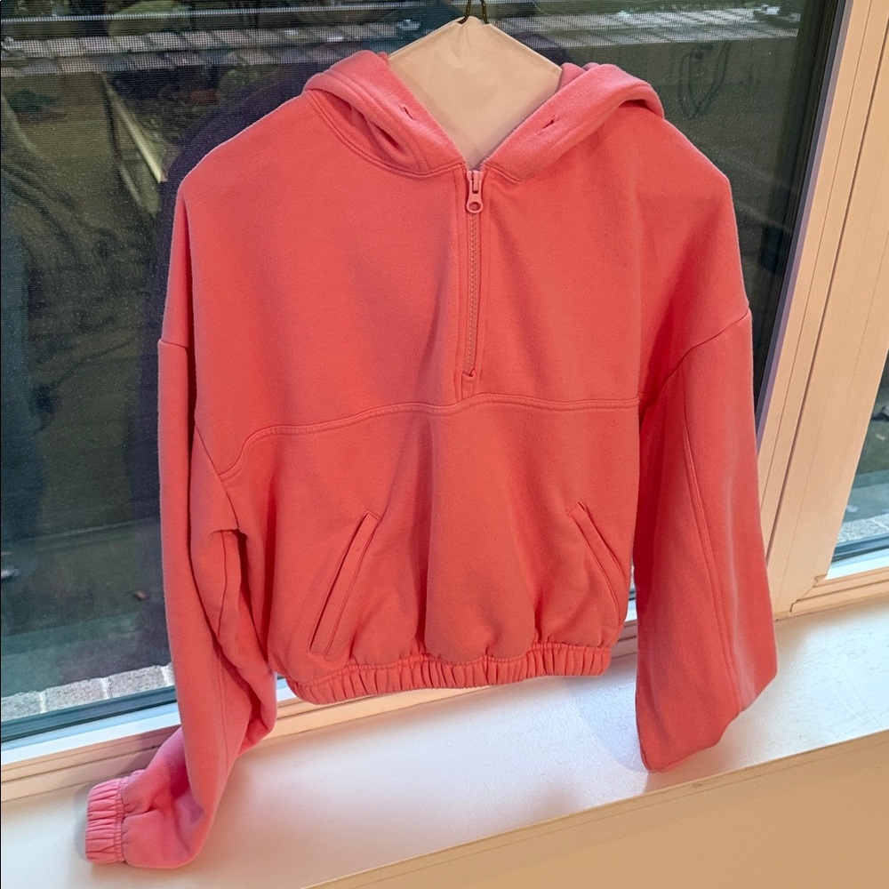Alo Yoga Pink Stadium Quarter-Zip Hooded Sweatshirt
